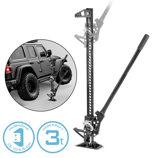 STAHLWERK Gato de cremallera 48" con 3 t de capacidad de carga y 13-104,5 cm de altura de elevación Gato agrícola | Gato para trabajos pesados | Gato de cremallera | Cabrestante de palanca | Gato