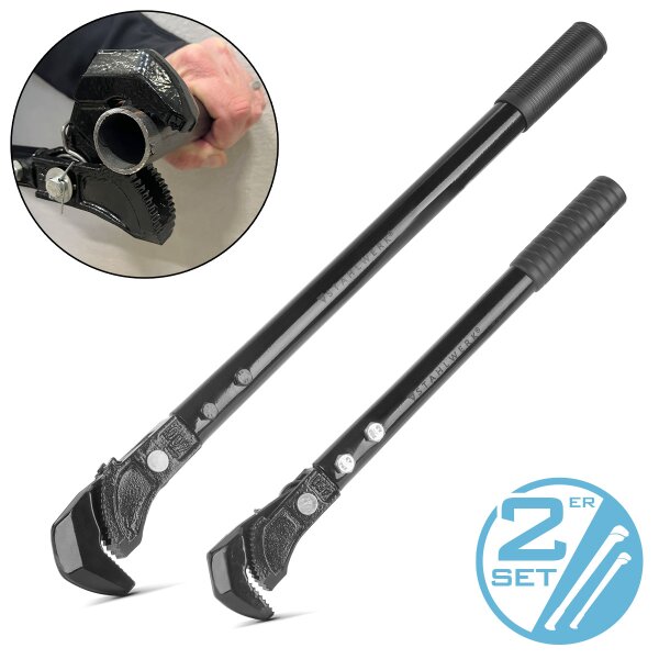 STAHLWERK Tangnøglesæt med 2 stk. 450/600 mm (18"/24") Selvjusterende rørnøgle | rørnøgle | monteringsnøgle | rørnøgle | hurtignøgle | multifunktionsnøgle lavet af krom vanadium