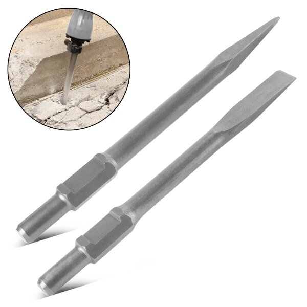 STAHLWERK sada 2 sekáčů s plochým sekáčem a špičatým sekáčem 30 x 380 mm se šestihrannou hlavicí pro bourací kladivo | sekací kladivo | sekáčové kladivo | úderové kladivo | rotační kladivo | bourací kladivo