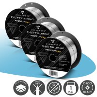 STAHLWERK set di 3 fili animati FLUX E71T-GS 1,0 mm | bobina di filo da 1 kg D100 | bobina di filo per mandrino da 16 mm | filo per saldatura premium | filo di apporto | filo per saldatura universale | elettrodo per filo animato | MIG MAG
