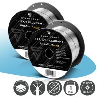 STAHLWERK sada 2 ks FLUX pájený drát E71T-GS 1,0 mm | cívka drátu D100 o hmotnosti 1 kg | cívka drátu pro trn 16 mm | prémiový svařovací drát | přídavný drát | univerzální svařovací drát | pájená drátová elektroda | MIG MAG