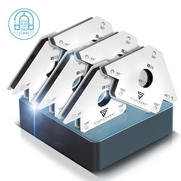 STAHLWERK 6 x magnetisk svetsvinkel 45° x 90° x 135°, 22,6 kg / 50 lbs set om 6 st