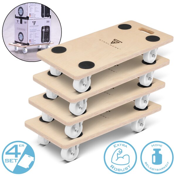 STAHLWERK TR-250 ST vognsæt med 4 stk. med 250 kg bæreevne og slidstærke drejehjul 58 x 29 cm Platformsvogn | Transportvogn | Møbelvogn | Rullebræt | Håndvogn | Transportvogn