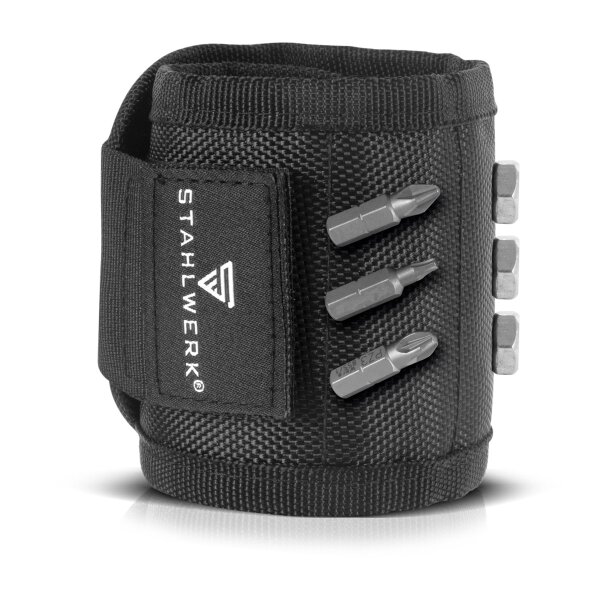 STAHLWERK Magneettinen rannekoru DIY- ja ammattilaisille | Magneettinen rannekoru, jossa on tarranauha ranteeseen tai vyöhön kiinnittämistä varten ruuveja, nauloja, bittejä ja pieniä magneettisia osia