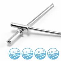 STAHLWERK nittesortiment 1000 dele | blindnitsæt i praktisk plastkasse | aluminiumsnitter i 4 forskellige størrelser | popnitter til brug med nittetang