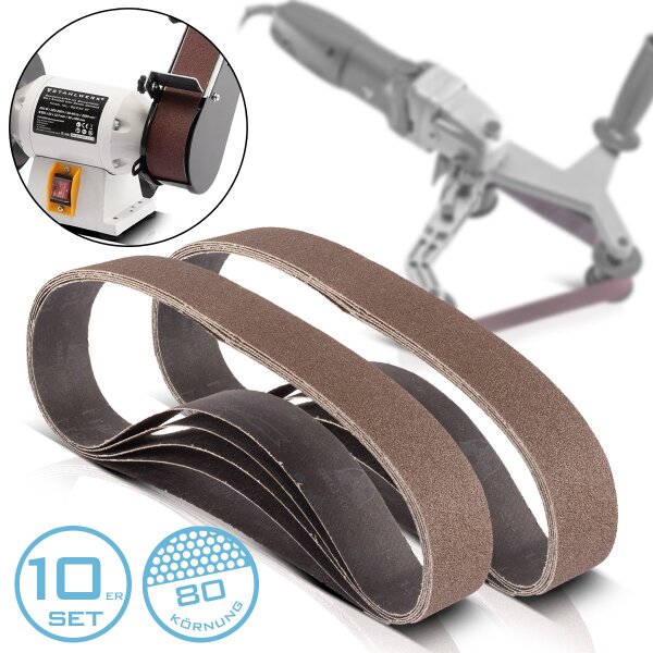 STAHLWERK Slibebånd sæt med 10 stk. med korn P80 40 x 760 mm Universal slibepapir | stofslibebånd | slibemiddel til rørbåndslibere, båndslibere og slibemaskiner