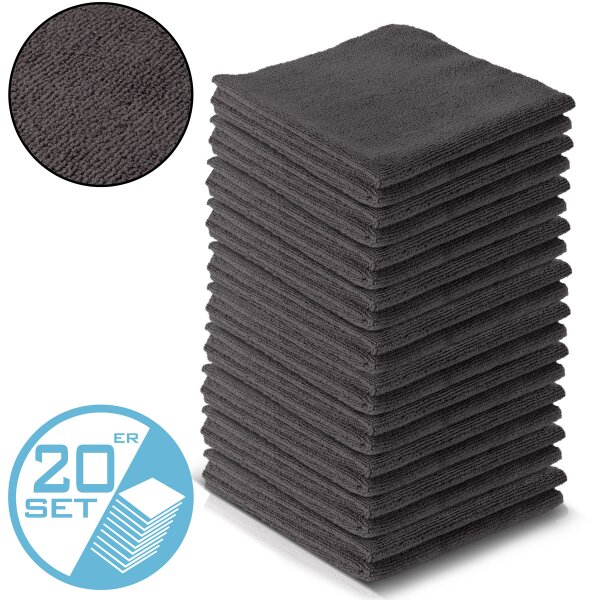 STAHLWERK Microvezeldoek set van 20 40 x 40 cm 300 g/m² droogdoek | poetsdoek | poetsdoek | poetsdoek | wasdoek | microvezeldoek | zwart
