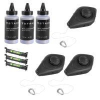 STAHLWERK 3 x 15 m kridtstregsæt bestående af markeringsstreg / murerstreg / kridtstregsapparat med slagfast hus, vaterpas og 113 g kridt til kridtstreger