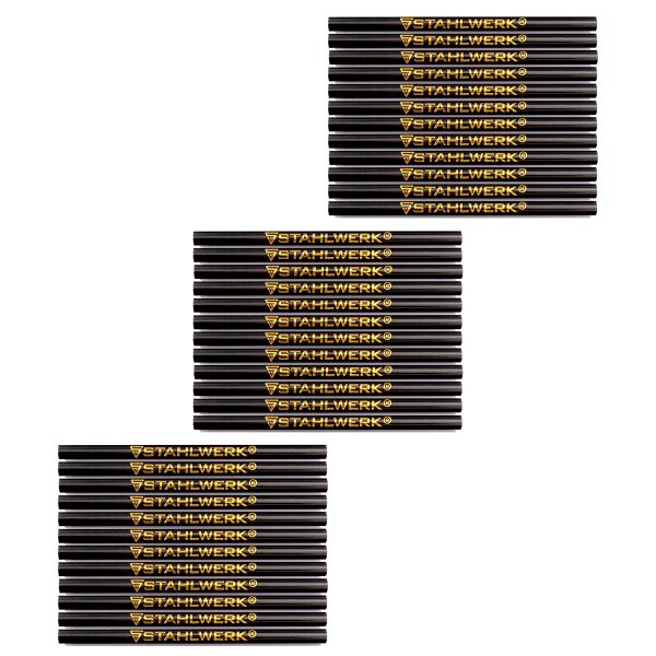 STAHLWERK 36 robuste tømrerblyanter i et sæt. Ovale blyanter til tegning og markering. Fuldt lakerede blyanter med bred spids, blyhårdhed HB (middelhård).