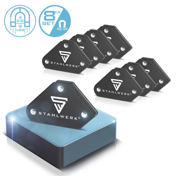 STAHLWERK 2 x set of 4 magnetic welding brackets 4 kg | 9 lbs practical welding magnet | magnetic bracket | welding positioner with strong adhesive force