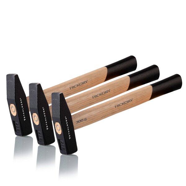 STAHLWERK 3 x zámecnické kladivo 300g robustní ocelová hlava, rukojet z hikoru | Dobre vyvážená hmotnost, ergonomická rukojet z odolného, nerozbitného a trvanlivého hikoru.