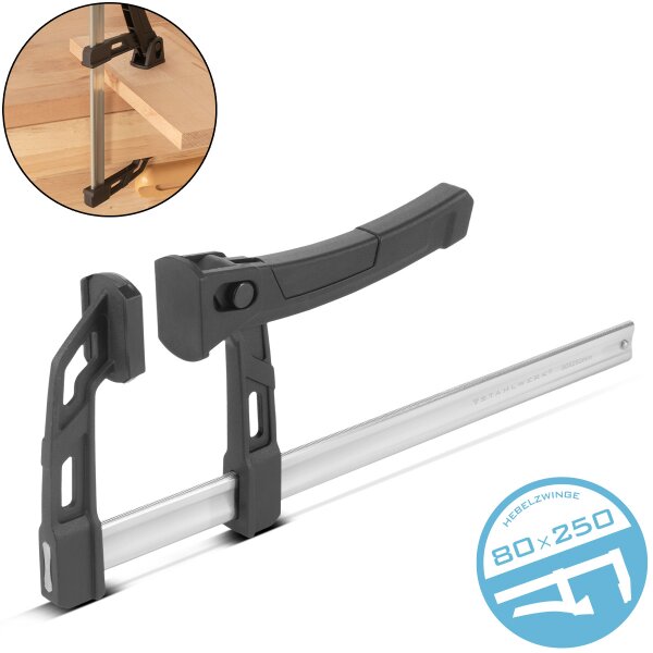 STAHLWERK spakklämma 80x250 mm | kraftfull klämma med 100 kg tryckkraft | snabbspännare för exakt fixering av arbetsstycken | stabil klämma med klämbredd 250 mm, klämdjup 80 mm