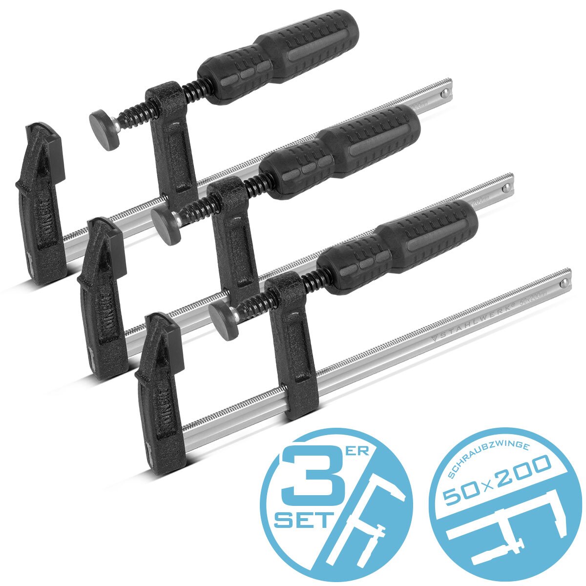 STAHLWERK 3 x Schraubzwinge 50x200 mm Klemmzwinge stabile F-Zwinge, 10,92 €