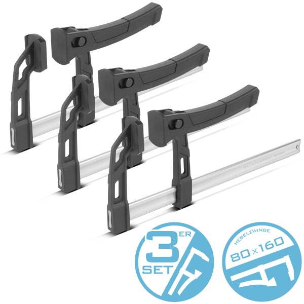 STAHLWERK 3 x spakklämma 80x160 mm | kraftfull klämma med 100 kg tryckkraft |