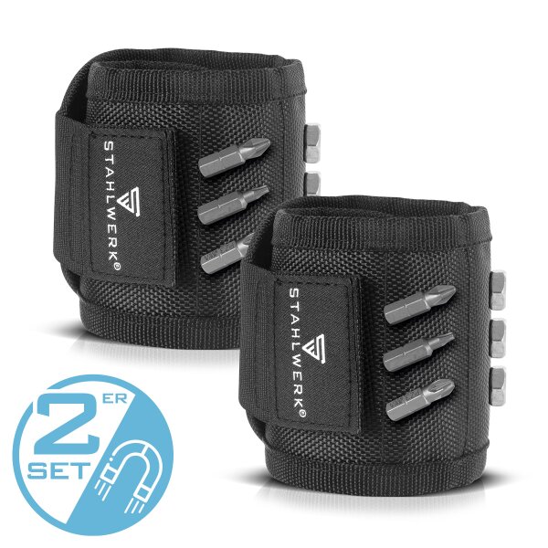 STAHLWERK magnetische armband set van 2 voor doe-het-zelvers en vakmensen | Magnetische armband met klittenband voor bevestiging aan pols of riem voor schroeven, spijkers, bits en kleine magnetische onderdelen