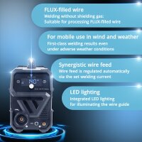 STAHLWERK FLUX 140 ST Digital welding machine with 140 A, synergic wire feed, Lift-TIG and ARC/MMA function for welding without shielding gas
