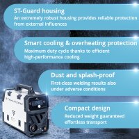 STAHLWERK FLUX 140 ST Digital welding machine with 140 A, synergic wire feed, Lift-TIG and ARC/MMA function for welding without shielding gas