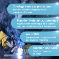 STAHLWERK Poste à souder FLUX 140 ST Digital avec 140 A, dévidoir synergique, fonction Lift-TIG et ARC/MMA pour le soudage sans gaz de protection