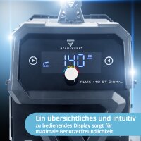 STAHLWERK Schweißgerät FLUX 140 ST Digital mit 140 A, synergischem Drahtvorschub, Lift-TIG und ARC/MMA Funktion zum Schweißen ohne Schutzgas