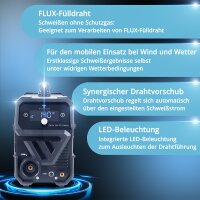 STAHLWERK Schweißgerät FLUX 140 ST Digital mit 140 A Vollausstattung, synergischem Drahtvorschub, Lift-TIG und ARC/MMA Funktion zum Schweißen ohne Schutzgas