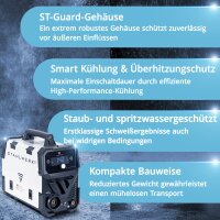 STAHLWERK Schweißgerät FLUX 140 ST Digital mit 140 A Vollausstattung, synergischem Drahtvorschub, Lift-TIG und ARC/MMA Funktion zum Schweißen ohne Schutzgas