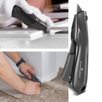 STAHLWERK cuchillo de corte UCM-19 ST juego de 3 incl. 10 cuchillas de cambio rápido | cuchillo de seguridad con retracción automática de la cuchilla y bloqueo de seguridad | cuchillo para alfombras | cuchillo para paquetes | cuchillo para cartón | cutter