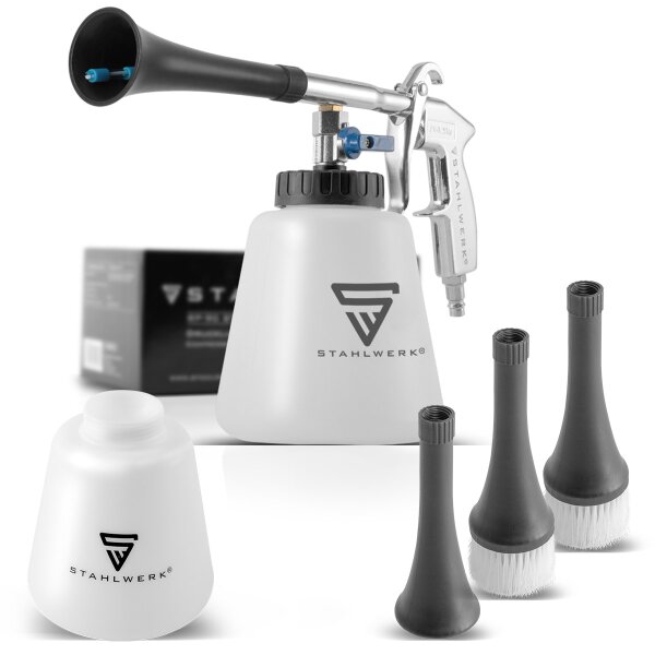 Pistola di pulizia ad aria compressa STAHLWERK RP-90 ST con set di accessori | Idropulitrice ad aria compressa con effetto tornado | Pulitore per interni | Pistola di lavaggio | Pistola di soffiaggio per auto per la pulizia di superfici sporche