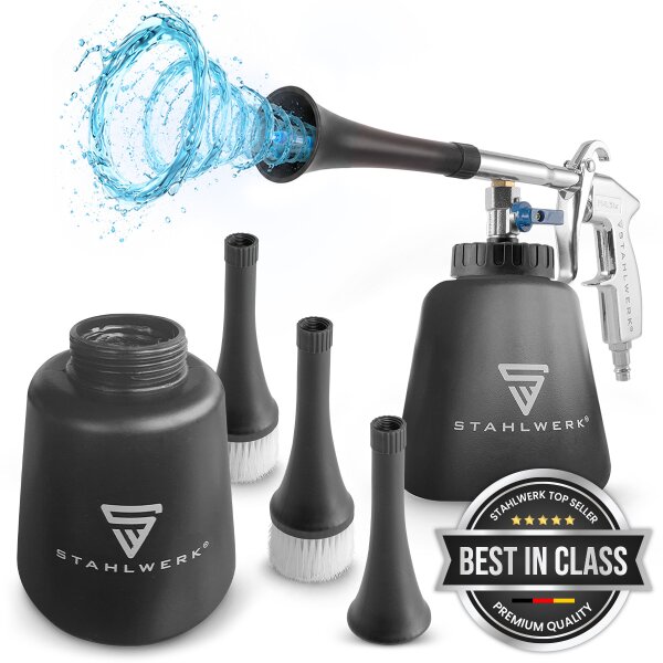 STAHLWERK RP-90 ST compressed air cleaning gun with accessory set | Compressed air cleaner with whirl effect | Interior cleaner | Wash gun | Car blow-out gun for cleaning dirty surfaces