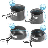 STAHLWERK 4-osainen alumiininen retkeilykeittiösarja | tarttumattomalla pinnoitteella varustetut ulkokeittoastiat | retkeilykeittiösarja, jossa on kattilat ja kannet | ulkokeittiösarja |