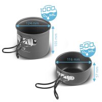 STAHLWERK Retkeilykeittiösarja | alumiininen retkeilykeittiösarja, jossa on kattila, pannu, kaasukeitin, muoviset kulhot ja ruokailuvälineet | korkealaatuinen ulkokeittiösarja | korkealaatuinen