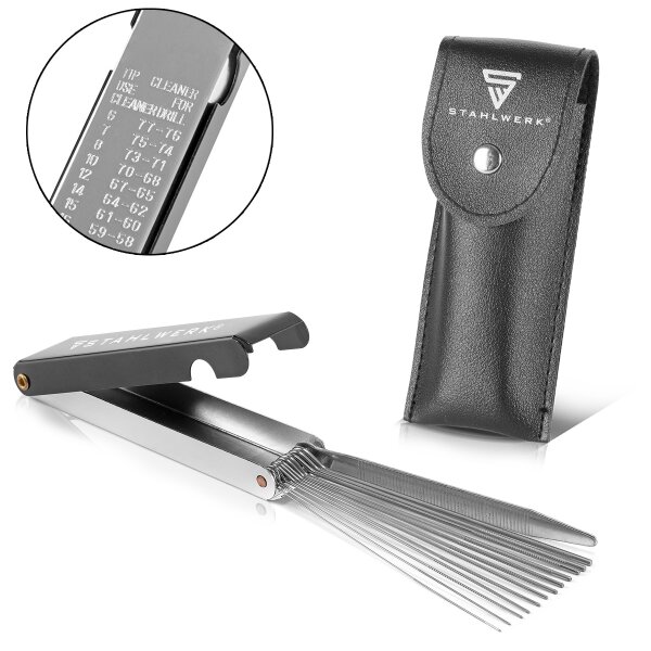 STAHLWERK Nettoyeur de buses limes en acier inoxydable 13 en 1 Nettoyeur de buses de soudage dans un étui pratique, buses MIG MAG, buses de soudage autogène, fers à souder pistolets à colle chaude,