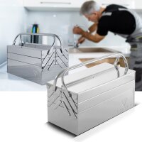 STAHLWERK Ruostumattomasta teräksestä valmistettu työkalulaatikko | metallinen työkalulaatikko, ulosvedettävät sivut | laadukas työkalulaatikko tyhjänä, 5 lokeroa | tilaa säästävä työkalujen