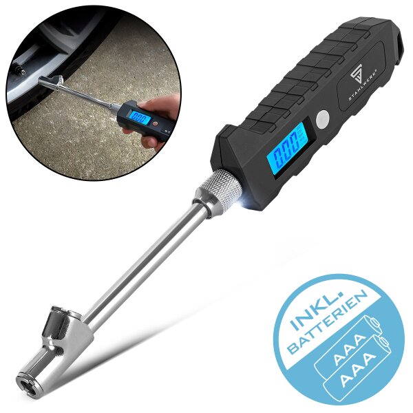 STAHLWERK manometro digitale per pneumatici | manometro aria con display LCD | manometro 3-250 PSI | manometro pneumatici per auto SUV auto moto