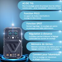 STAHLWERK Poste &agrave; souder sous protection gazeuse AC/DC TIG 200 Puls Pro Touch | Inverseur IGBT 200 amp&egrave;res | Fonction ARC/MMA | M&eacute;moire des t&acirc;ches | Fonction pulse et spot convient pour laluminium et