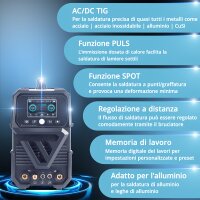 STAHLWERK Saldatrice ad arco schermato AC/DC TIG 200 Puls Pro Touch | inverter IGBT con 200 ampere | funzione ARC/MMA | memoria lavori | funzione impulsi e spot adatta per alluminio e lamiere sottili