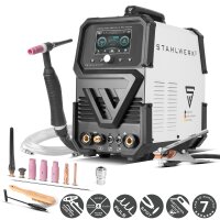 STAHLWERK Poste &agrave; souder sous protection gazeuse AC/DC TIG 200 Puls Pro Touch | Inverseur IGBT 200 amp&egrave;res | Fonction ARC/MMA | M&eacute;moire des t&acirc;ches | Fonction pulse et spot convient pour laluminium et