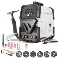 STAHLWERK Soldador de arco protegido AC/DC TIG 200 Puls Pro Touch | inversor IGBT con 200 amperios | funci&oacute;n ARC/MMA | memoria de trabajos | funci&oacute;n de pulsos y puntos adecuado para aluminio y chapas