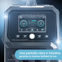 STAHLWERK soldadora de arco protegido AC/DC TIG 200 Puls Pro Touch totalmente equipada | inversor IGBT con 200 amperios | funci&oacute;n ARC/MMA | memoria de trabajos | funci&oacute;n de pulsos y puntos adecuada para aluminio y chapas finas