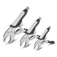 STAHLWERK Gribetangssæt med 6 dele, justerbart spændeområde | gribetang med lang kæbe 165/241 mm | gribetang med buede kæber 127/178/254 mm | C-klemme 152 mm | ergonomiske TPR-håndtag | sammenrullelig