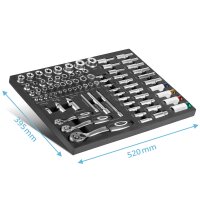 STAHLWERK Professionell hylsnyckelsats med 80 delar i verkstadsvagnsinsats | CrV-verktyg av hög kvalitet | Verktygsvagnsinsats | Perfekt organisation | Spärr- och spärrnyckelsats | 1/4", 3/8", 1/2"