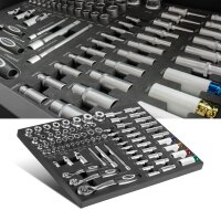 STAHLWERK Professionell hylsnyckelsats med 80 delar i verkstadsvagnsinsats | CrV-verktyg av hög kvalitet | Verktygsvagnsinsats | Perfekt organisation | Spärr- och spärrnyckelsats | 1/4", 3/8", 1/2"