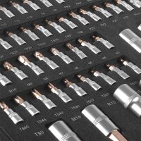 STAHLWERK Professionelt topnøglesæt med 102 dele i værkstedsvognindsats | CrV-værktøj i høj kvalitet | Værktøjsvognindsats | Perfekt organisering | Bit- og topnøglesæt til vendbare skraldenøgler