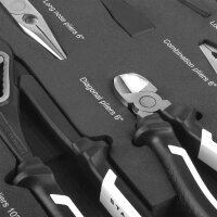 STAHLWERK Professionelt værktøjssæt med 11 dele og skumindsats til værktøjsvogn | Værktøj af høj kvalitet i værktøjsvognindsats | Inklusive tænger, hamre og mejsler