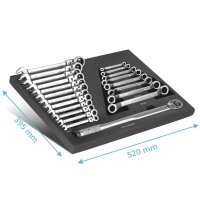 STAHLWERK Nøglesæt med 21 dele og skumindsats | Til værkstedsvogn | Moment- og ringnøglesæt | Inklusive skråtstillet gaffelnøgle | Indsats til værktøjsvogn