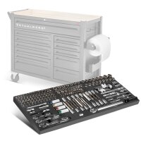 186-częściowy zestaw kluczy nasadowych i bitów STAHLWERK we wkładce do wózka warsztatowego | Wysokiej jakości narzędzie CrV | Grzechotka 3/8", 1/2" i 1/4", zestaw kluczy nasadowych i bitów | Z kluczem dynamometrycznym 20-210 Nm