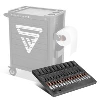 STAHLWERK Topnøglesæt med 43 dele i skumindsats til værkstedsvogn | Højkvalitets sekskantnøgle indvendigt og udvendigt med 1/2" topstykke | Høj vridningsbelastning | Alle almindelige størrelser