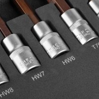 STAHLWERK Topnøglesæt med 43 dele i skumindsats til værkstedsvogn | Højkvalitets sekskantnøgle indvendigt og udvendigt med 1/2" topstykke | Høj vridningsbelastning | Alle almindelige størrelser