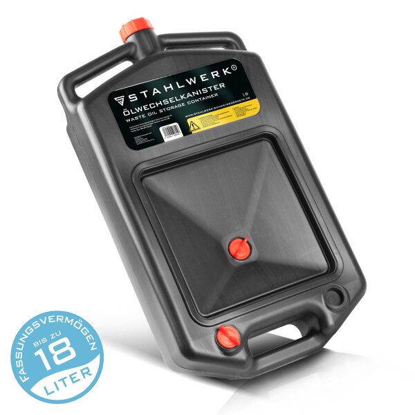 STAHLWERK Oil change canister 10 L | Robust oil drip tray | Mobile and flexible use | Oil tray with collecting aid | 2-in-1 function - oil and fuel canister for car, motorcycle and workshop