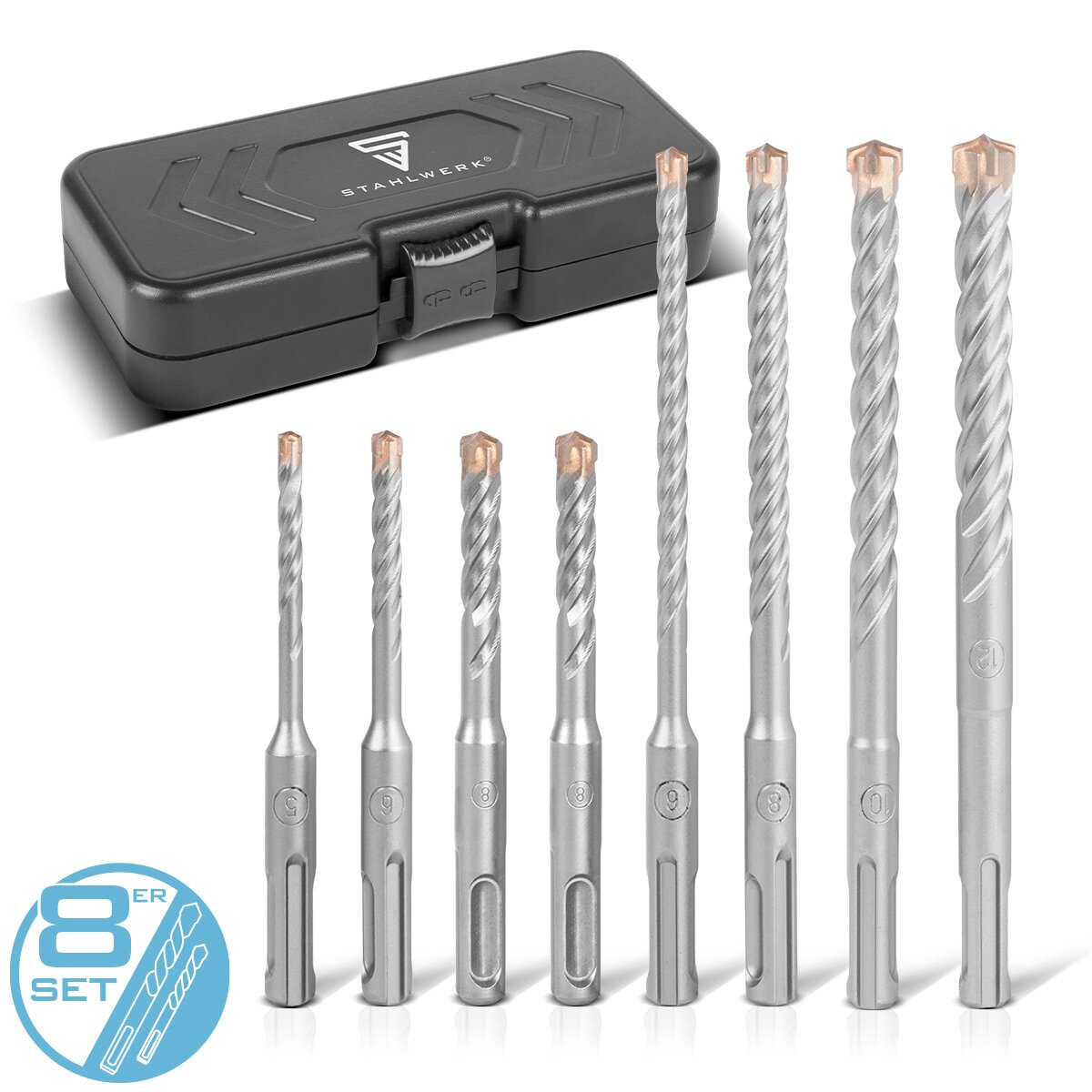 STAHLWERK 8-piece SDS-Plus drill bit set 5-12 mm with box Ideal