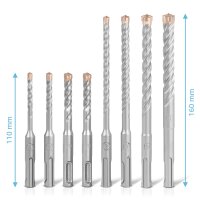 STAHLWERK SDS-Plus poranterät 8-osainen sarja laatikolla | Halkaisija 5-12 mm | Ristikkäisleikkausreuna ja kaksoiskierre | Pituudet 110-160 mm | Muurausporanterät ja betoniporanterät